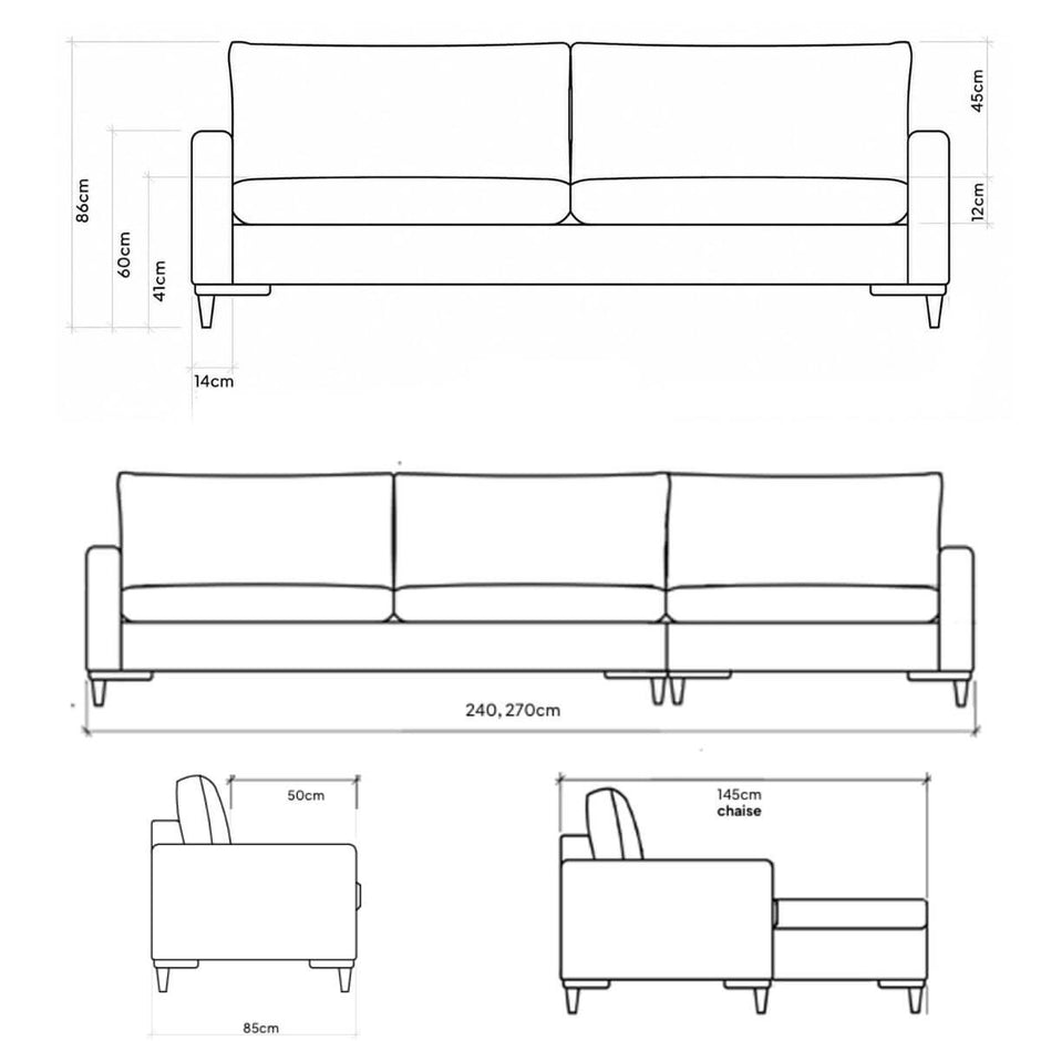 Sofá Living Fixo Viena com Chaise